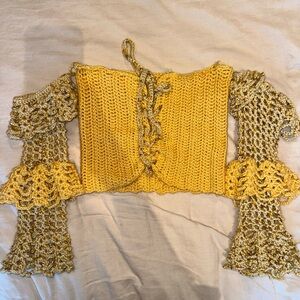 Handmade Yellow and Gold Crochet Off-Shoulder Top